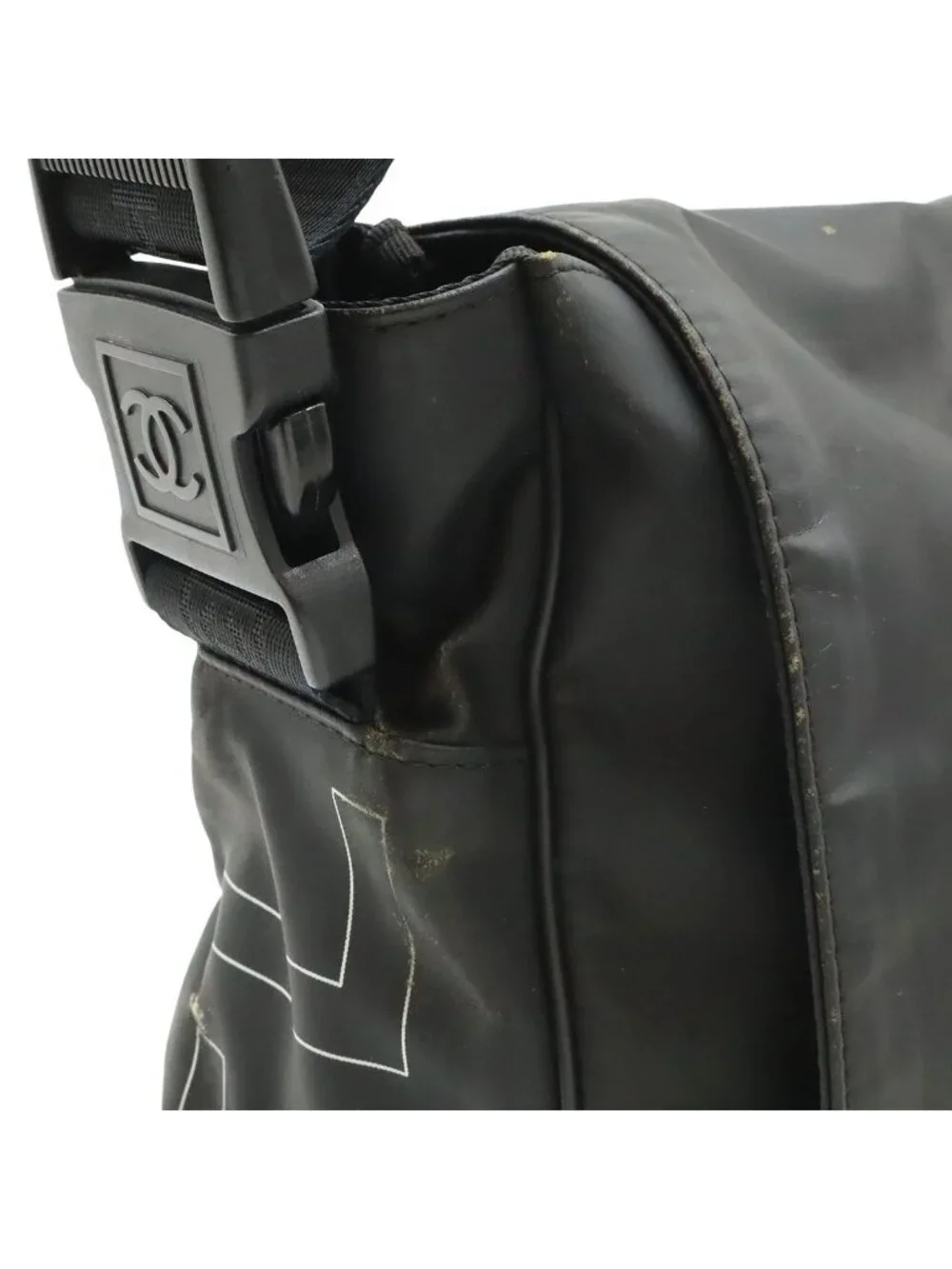 Chanel Sports Line CC Logo Messenger Bag Crossbody Rubber Coating Black